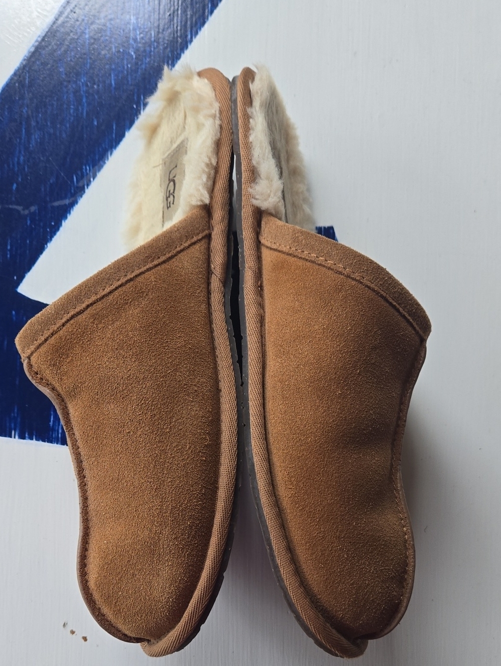 Ugg Pearle Cognac Brown Suede Slide On Sherpa Lined Slipper - Picture 5 of 10